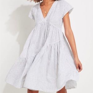 Vineyard Vines Jet Stripe Linen Tiered Swing Dress - size L. NWT